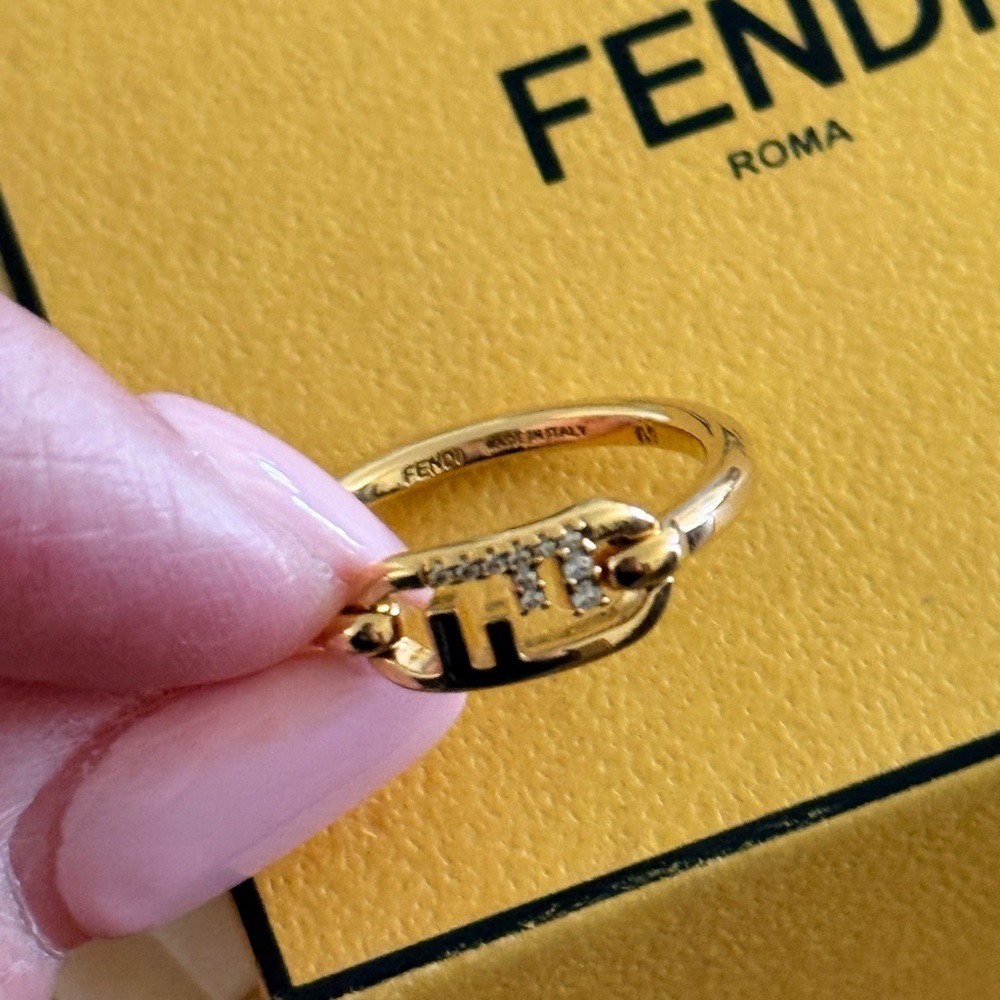 Fendi Gold-Tone Logo Pavé Ring - Gold New - Picture 3 of 7